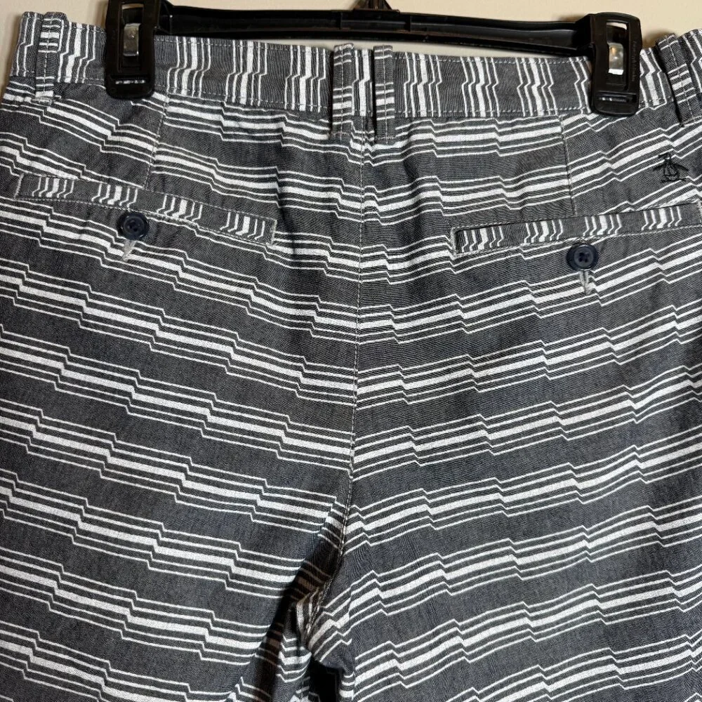 Original Penguin Striped Chino Shorts Men's 31 Gray Preppy Golf Outdoor 7.5